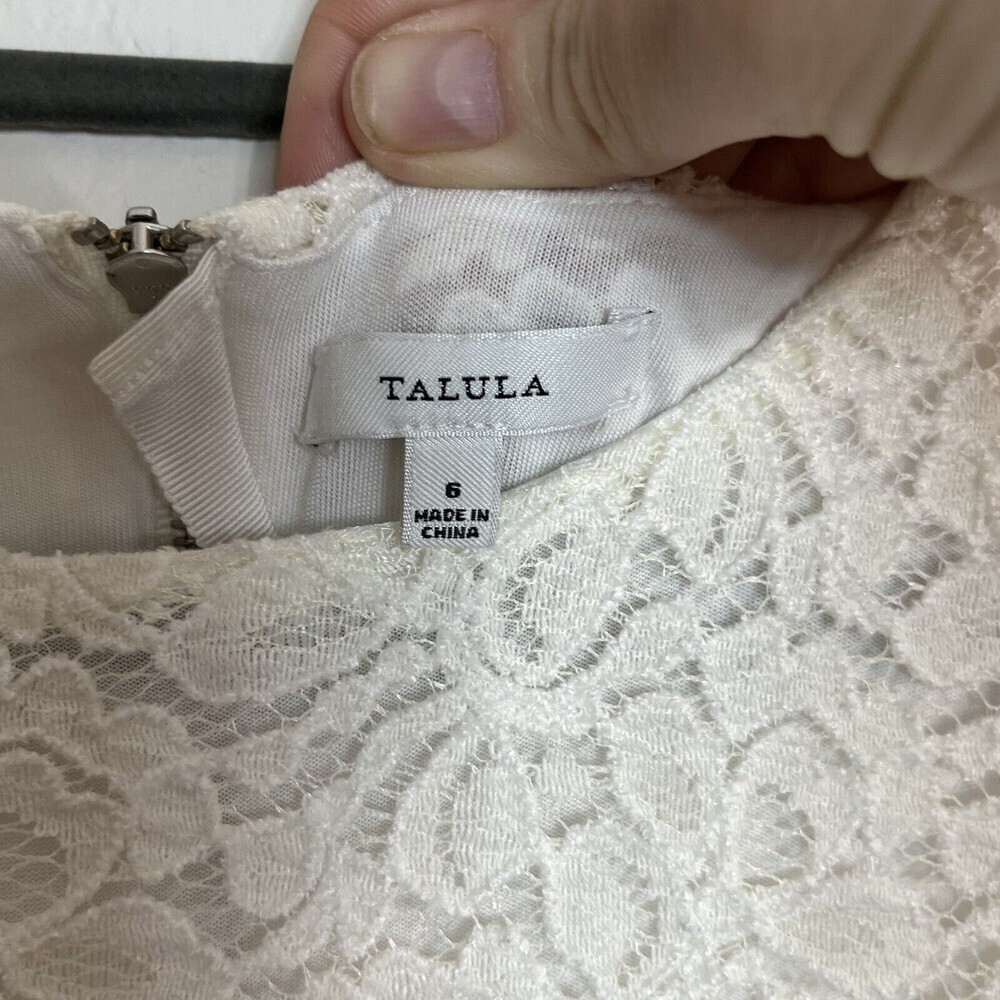 Talula Aritzia Belgravia White Lace Mini Dress Cap Sleeve Back Zipper Size 6 - Picture 4 of 12